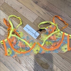 For Love And Lemons Floral Embroidered Bra in Orange and Yellow